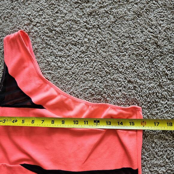 Vtg Y2K 90s Deb Mini Dress Size L One Shoulder Mesh Hot Pink Black Party HOCO - Picture 10 of 11